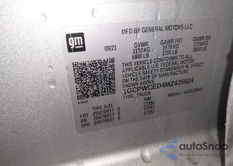 2021 Chevrolet Silverado 1500 2Wd Short Bed Lt z USA, uszkodzony, nr VIN 1GCPWCED4MZ435924